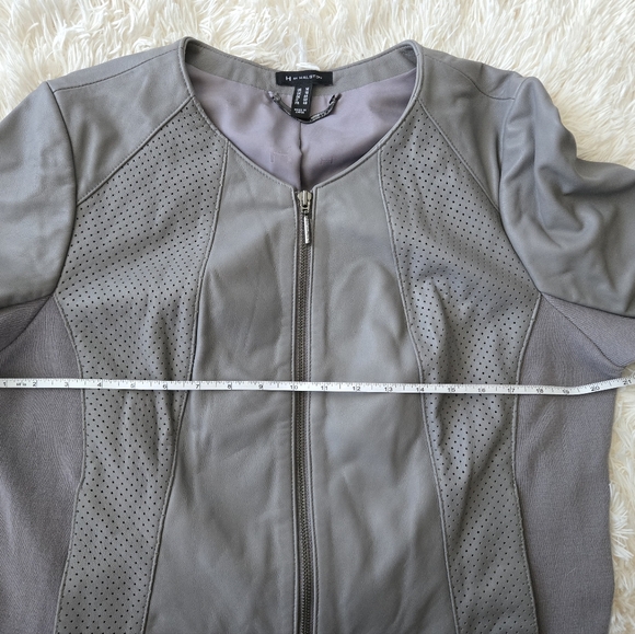H by Halston Gray Leather Perforated Jacket Women Size 14 - Picture 3 of 8